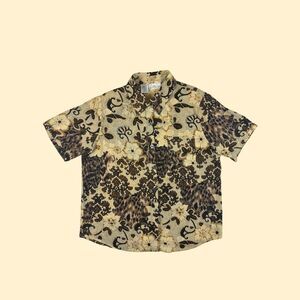 1990s abstract blouse by Kathy Che, size 16 vintage animal print short sleeve
